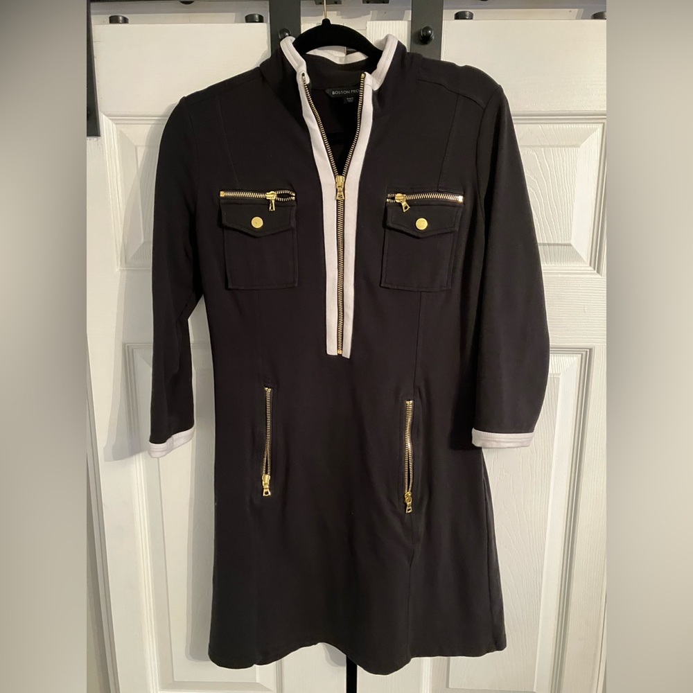 Boston Proper Black Dress with Gold Zippers